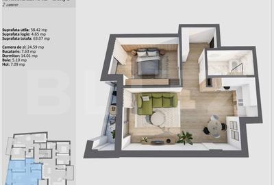 Apartament de 2 camere, bloc premium, etaj intermediar, Zona Semicentrala - 1