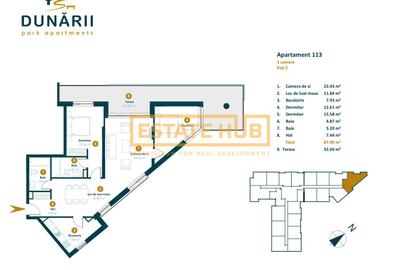 Apartament cu CF 3 camere recompartimentate in 4 camere langa viitorul Parc Est - 1