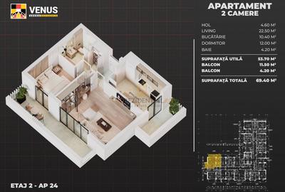 Apartament cu 2 camere, decomandat, 2 balcoane - Venus Arena, Sector 4 - 6