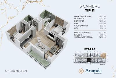Apartament cu 3 camere decomandat în Central