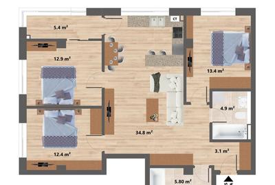 Proiect NOU -- Sun Residence -- Apartament 4 camere - TIP 7 - 93 Mp - 2