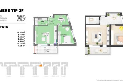 Apartament 2 Camere TIP F in Complex Doi Cocosi Residence - 2