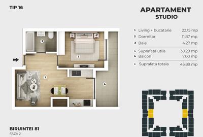 Apartament cu 2 camere semidecomandat în Central