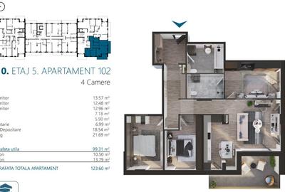 Apartament cu 4 camere, 99 mp, Ansamblu Rezidential, zona RIVUS - 2