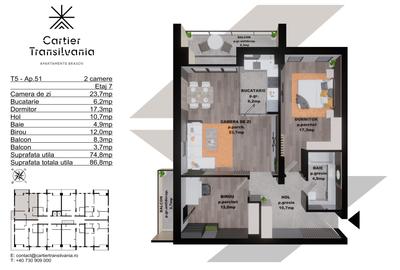 CARTIER TRANSILVANIA,APARTAMENT 2 CAMERE FATADA VENTILATA,INCALZIRE  PARDOSEALA - 16