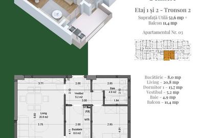 Apartament cu 2 camere, decomandat, 64 mp.