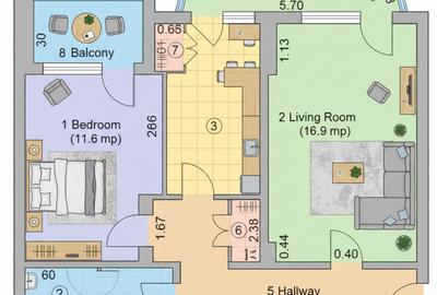 Apartament cu 2 camere decomandat, mobilat în Siderurgiștilor
