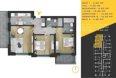 3 camere decomandat – 82 mp utili + 2 balcoane - 5