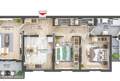 Apartament 83 mpu in SIBIU cu 3 camere decomandate 2 bai 2 balcoane - 4