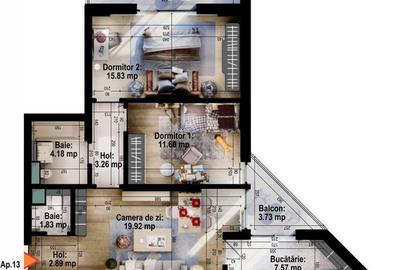 Apartament cu 3 camere, zona Universitatii, Bloc Nou, 3C-4252 - 1