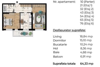 APARTAMENT 2 CAMERE | 64.8MP | ACCES METROU BERCENI | COMISION 0% - 9