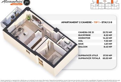 Apartament 2 camere in proiect nou- parcare disponibila- suprafata generoasa - 6