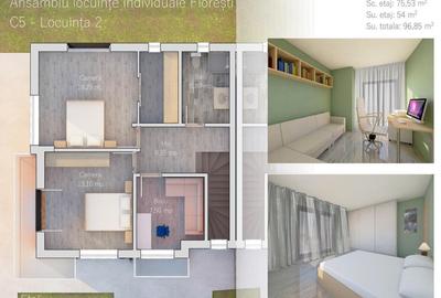 Duplex 100 mp utili, teren 200mp, ansamblu privat, Floresti - 7