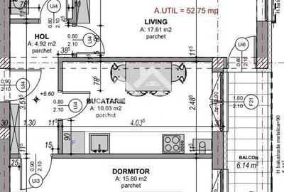 Apartament decomandat cu 2 camere-s.utila 53.46 mp, balcon 6,14- loc de parcare - 2