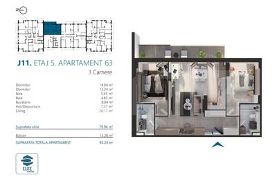 Apartament cu 3 camere, 80 mp, Ansamblu Rezidential, zona RIVUS - 2