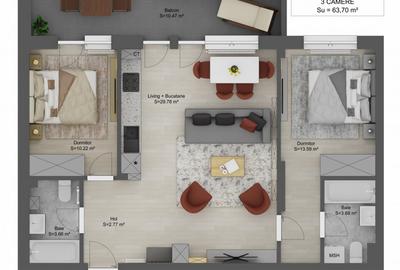 Apartament cu 3 camere decomandat în Șelimbăr