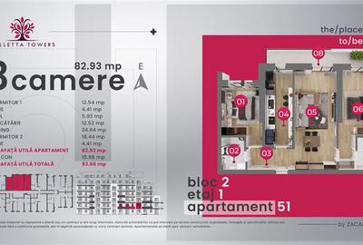 Apartament 3camere /etaj 1/orientare Est/94 mp utili /Valletta Towers - 2