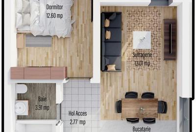 Apartament cu 2 camere decomandat în Militari