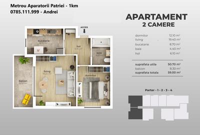 Metrou Aparatorii Patriei - 12 min - 3 camere 2 bai 84mp - 6