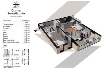 CARTIER TRANSILVANIA,APARTAMENT 2 CAMERE FATADA VENTILATA,INCALZIRE  PARDOSEALA - 17