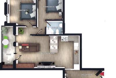 Apartament 3 camere, 2 bai, 74,4mp, logii 7,3mp,  zona Vivo, Floresti - 1