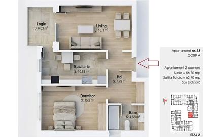 Apartament 57mp utili etaj 1 15 min Metrou 1 Decembrie 1918 geam baie - 2