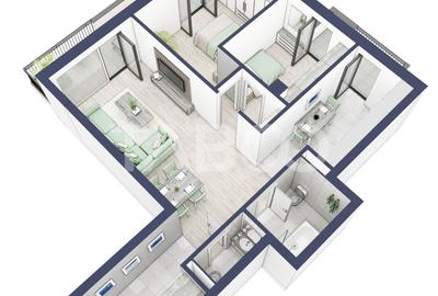 Apartament cu orientare SV 70 mpu 3 camere 2 bai bloc cu lift Turnisor - 2