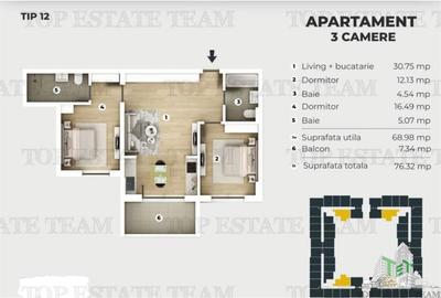 Apartament cu 3 camere decomandat în Central