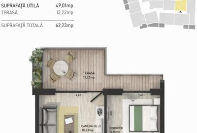 Apartament cu 2 camere, 49 mp, terasa 13 mp, zona Semicentrala - 2