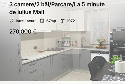Apartament cu 3 camere decomandat, mobilat în Între Lacuri