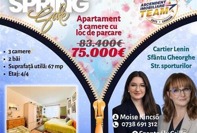 FILM&TUR 3D!! Apartament cu 3 camere luminos, loc parcare, zona Lenin, Sfantu Gh - 1