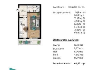 Garsoniera spatioasa 45 mp,Berceni-Metrou 6min - 5