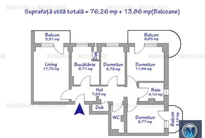 Apartament 4 camere de vanzare, zona Vest, 89.12 mp #16671 - 6