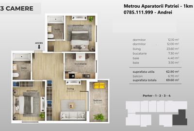 Metrou Aparatorii Patriei - garsoniera 33mp + 15mp curte proprie - 7