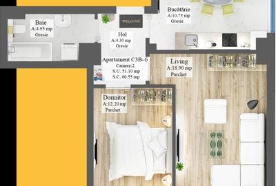 Apartament 2 camere decomandat, bloc NOU Frumoasa - Poitiers, 76.139 euro + TVA - 3