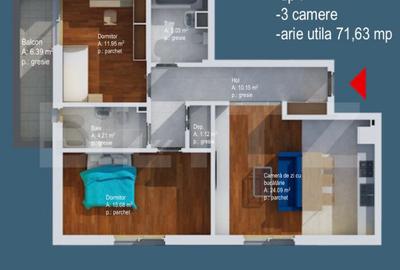 Apartament 3 Camere | 72 mp | 2 Băi | Balcon | Sud-Vest | Baciu - 13
