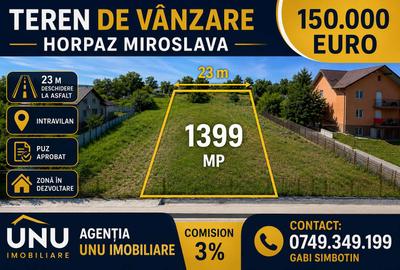 Teren intravilan Horpaz – Miroslava, Iași 1399 mp 23 m deschidere la asfalt PUZ aprobat - 1