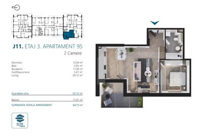 Apartament cu 2 camere, 53 mp, Ansamblu Rezidential, zona RIVUS - 2