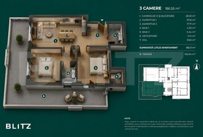 Apartament cu 3 camere semidecomandat în Bună Ziua