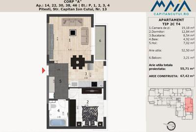 2 camere, Finisaje Premium, Central, Langa padure, Capitan Cutui, Pitesti - 1