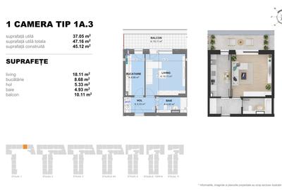 Garsoniera TIP 1A3 in Complex Doi Cocosi Residence - 2