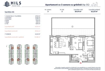 Apartament cu 3 camere cu grădină - Tip 3G - 12