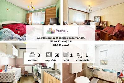 Apartament cu 3 camere decomandat, etajul 1, in cartierul Micro 17! - 1