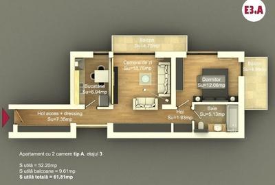Carol - Viilor - Ap 2 cam - sup 60 mp - pret 140000 euro - 2