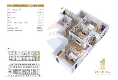 Apartament 3 camere, etaj intermediar, Capitolis Residence, Tractorul - 1