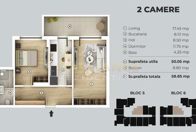 Apartament 2 camere | decomandat | 59 mp - Metrou - 6