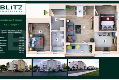 Apartament cu 3 camere decomandat în Sânpetru