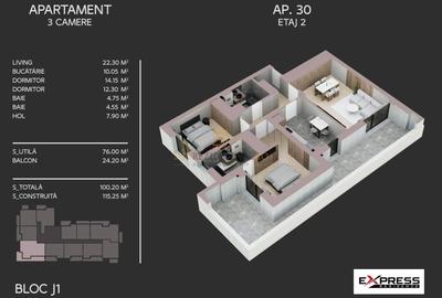 Apartament nou, decomandat, 3 camere, balcon 24 mp, zona Metalurgiei - 9