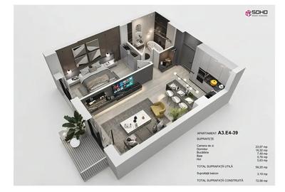 Apartament cu 2 camere semidecomandat în Hărmanului