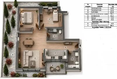 Apartament 3 camere 82 mp, terasa generoasa, balcon, bloc nou, metrou - 10